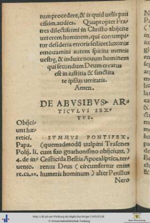 De Abusibus Articulus Sextus
