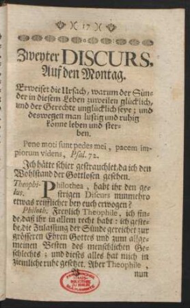 Zweyter DISCURS, Auf den Montag.