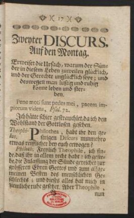 Zweyter DISCURS, Auf den Montag.