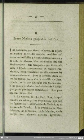 II. Breve Noticia geografica del Pais