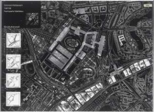 Städtebauliche Ordnung des Raumes der Messe Berlin Schinkelwettbewerb 1998: Lageplan 1:2000, Schematische Lagepläne