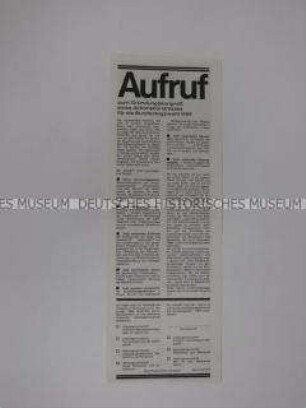 Sonderdruck mit dem Aufruf zu einem Aktionsbündnis zur Bundestagswahl 1969 mit einer Liste der Unterzeichner