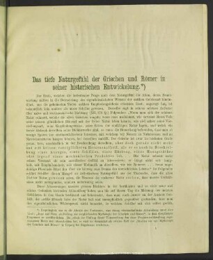 Das tiefe Naturgefühl der Griechen und Römer in seiner historischen Entwicklung