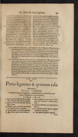 Tit. XIII. De Partu legitimo & quisnam talis habeatur?
