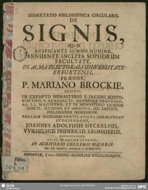 Dissertatio Philosophica Circularis, De Signis