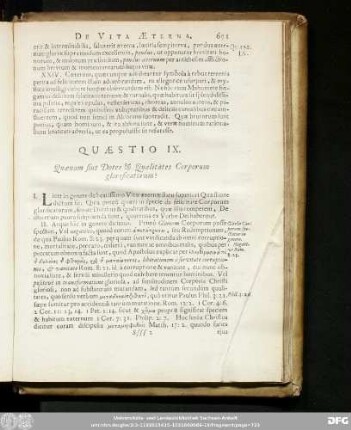 Quaestio IX. Quaenam sint Dotes & Qualitates Corporum glorificatorum?