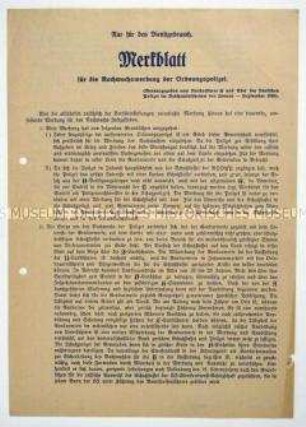 Merkblatt der SS für die Werbung von Nachwuchskräften für die Ordnungspolizei (Nur für den Dienstgebrauch)