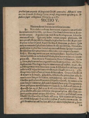 Sectio V. tradens Heterodoxae sententiae refutationem.