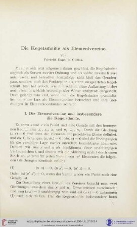 Die Kegelschnitte als Elementvereine