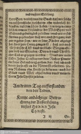 Kurtze andächtige Betrachtung der Aufferstehung unsers Herrn Jesu Christi