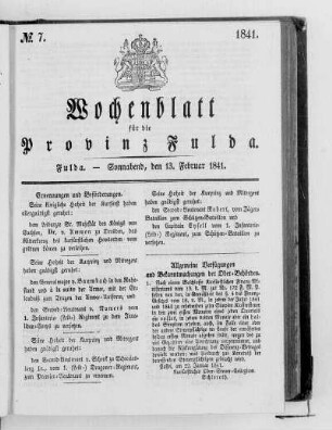 Nr. 7, Ausgabe vom 13. Febuar 1841