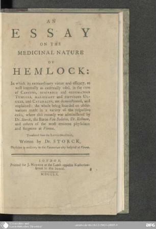 An essay on the medicinal nature of Hemlock