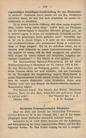 X. Deutsche Freimaurerische Bücherei.