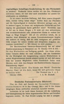 X. Deutsche Freimaurerische Bücherei.