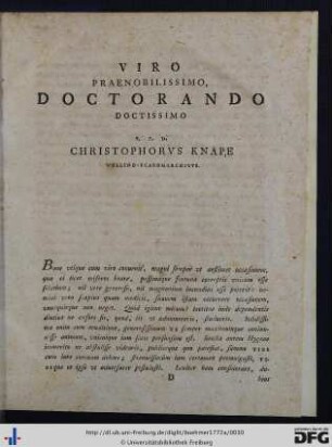 Viro Praenobilissimo Doctorando Doctissimo S. P. D. Christophorus Knape, Wollino-Ucaromarchicus.