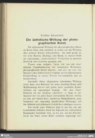 Dritter Abschnitt. Die ästhetische Wirkung der photographischen Kunst