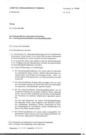 Antrag der CDU zur Entwicklungspolitik