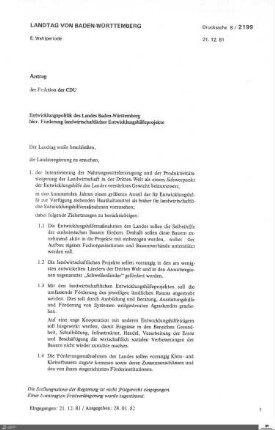Antrag der CDU zur Entwicklungspolitik