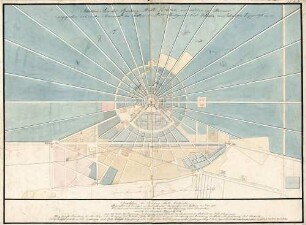 Situations-Plan der Residenz-Stadt Carlsruhe, wie solcher in Marmor eingegraben und in dem Monument des Stifters der Stadt Markgrafen Carl Wilhelm im Jahr 1823 beygesetzt wurde; Grundplan der Residenz-Stadt Carlsruhe