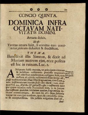 Concio Quinta. Dominica Infra Octavam Nativitatis Domini.