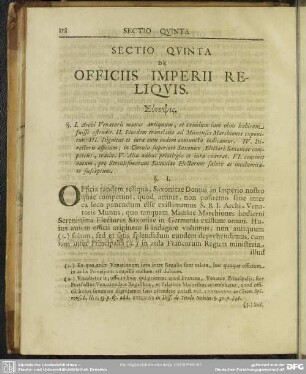 Sectio Quinta De Officiis Imperii Reliquis
