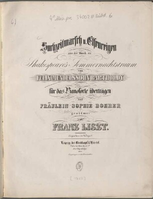 Hochzeitsmarsch und Elfenreigen : aus d. Musik zu Shakespeare's Sommernachtstraum