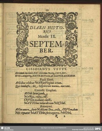 Diarii Historici Mensis IX. September