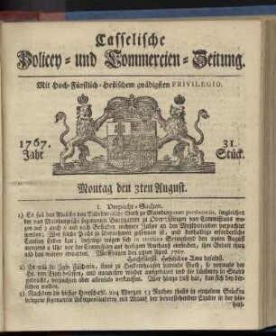 31. Stueck, Montag den 3ten August 1767