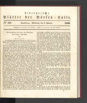 No 461. Hamburg. Mittwoch, den 6. Januar. 1830.