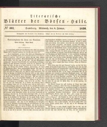 No 461. Hamburg. Mittwoch, den 6. Januar. 1830.