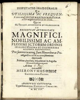 Disputatio Inauguralis De Utilissima Ac Frequentissima Instrumentorum Materia, Eorumque Cautela Et Fide
