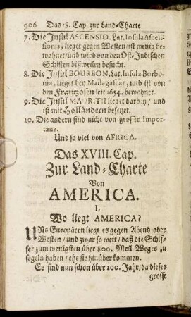 Das XVIII. Cap. Zur Land-Charte Von America.