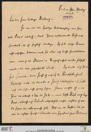 Brief von Ferdinand Tönnies an Gustav Radbruch