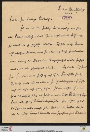 Brief von Ferdinand Tönnies an Gustav Radbruch