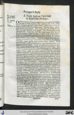 S. Basilii Episcopi Caesariensis in Psalterium Prologus.