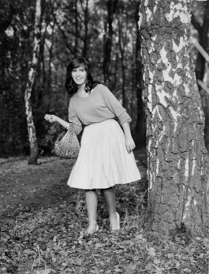 Herbst. Im Stadtpark steht ein Model am Baum