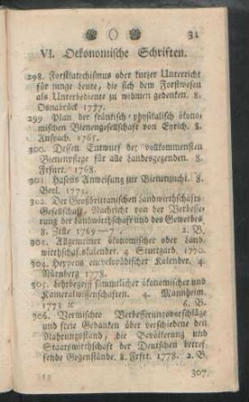 VI. Oekonomische Schriften