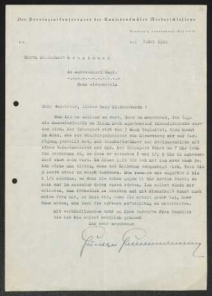 Brief von Günther Grundmann an Gerhart Hauptmann