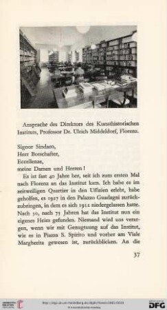 Ansprache des Direktors des Kunsthistorischen Instituts [...]