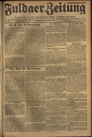 Erste Ausgabe vom Samstag, den 12. Dezember 1925.