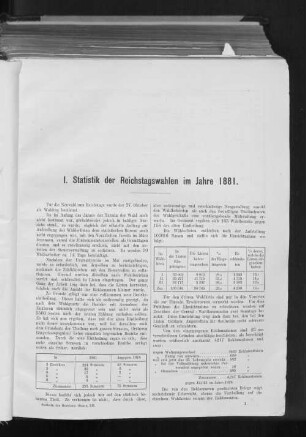 I. Statistik der Reichstagswahlen im Jahre 1881.