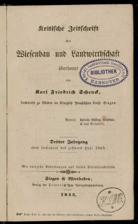 3: Kritische Zeitschrift über Wiesenbau und Landwirthschaft überhaupt