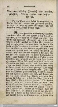 Wie man allerley Federvieh reine machen, zurichten, kochen, backen und farschiren soll