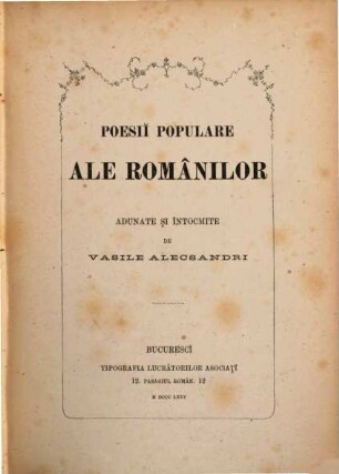 Poesĭ populare ale Românilor adunate şi întocmite de Vasile Alecsandri