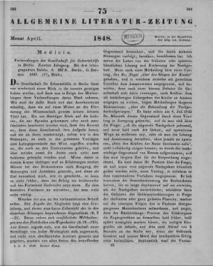 Verhandlungen der Gesellschaft für Geburtshilfe in Berlin. Jg. 2. Mit drei lithographierten Tafeln. Berlin: Reimer 1847