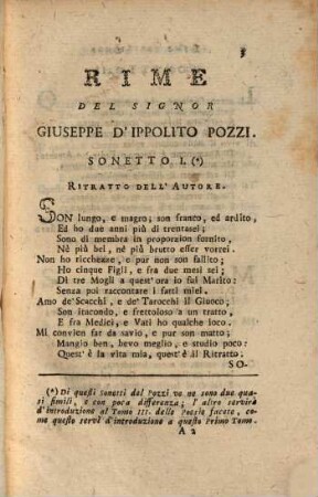 Poesie di Giuseppe d'Ippolito Pozzi : Con alcune Notizie storiche intorno alla di lui vita, 1. (1788). - XII, 140 S.