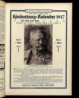 Hindenburg-Kalender 1917 für Volk und Heer