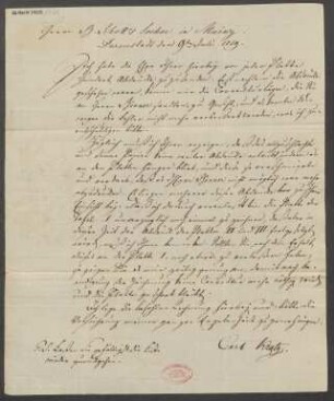 Brief an B. Schott's Söhne : 09.07.1829