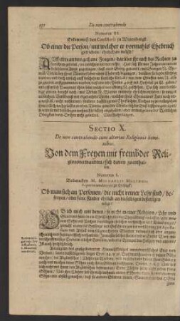 Sectio X. De non contrahendo cum alterius Religionis hominibus. Von dem Freyen mit frembder Religionsverwandten/ sich davon zu enthalten.
