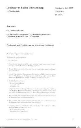 Anfrage der Republikaner: Mobbing